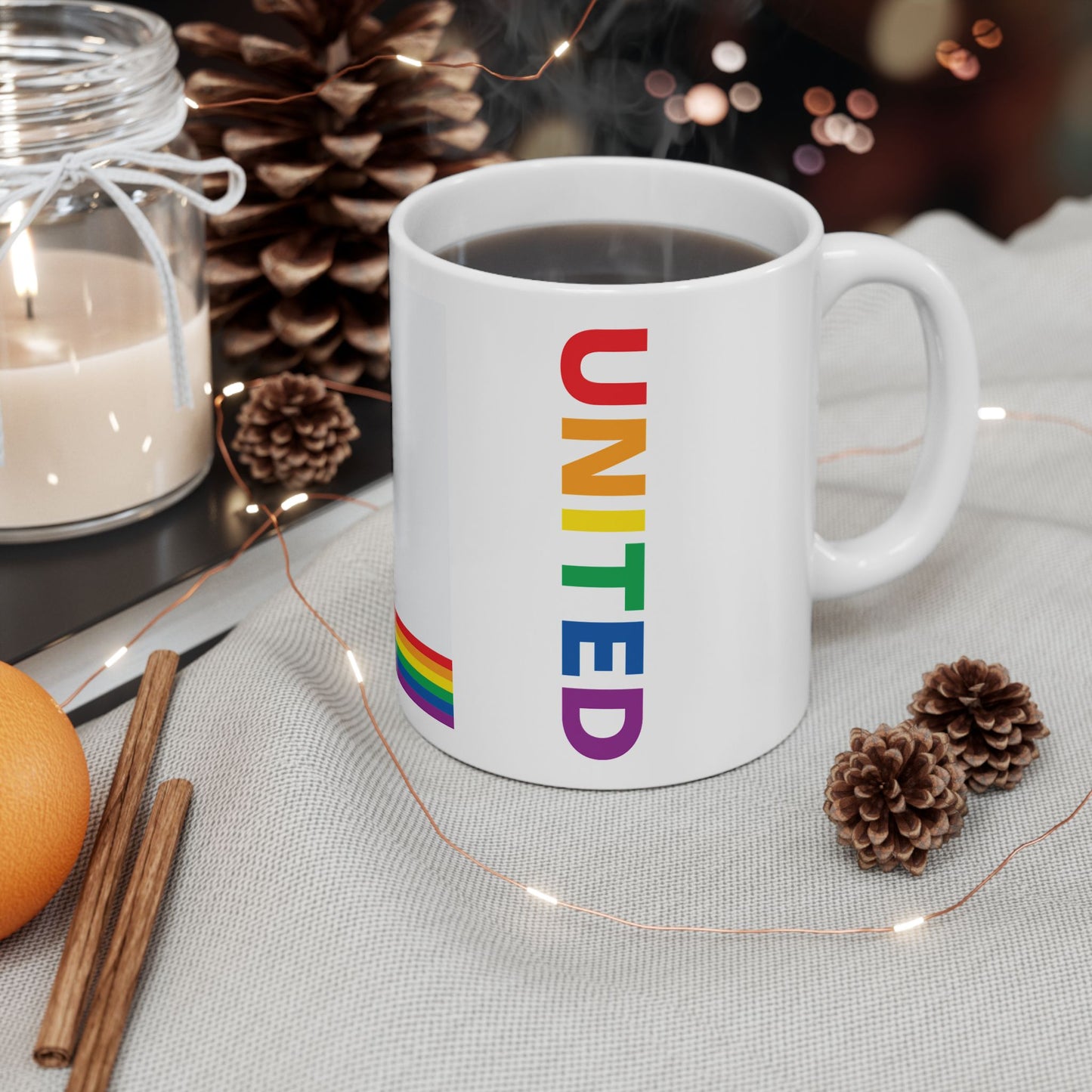 California Rainbow Pride Flag "UNITED" Ceramic Mug