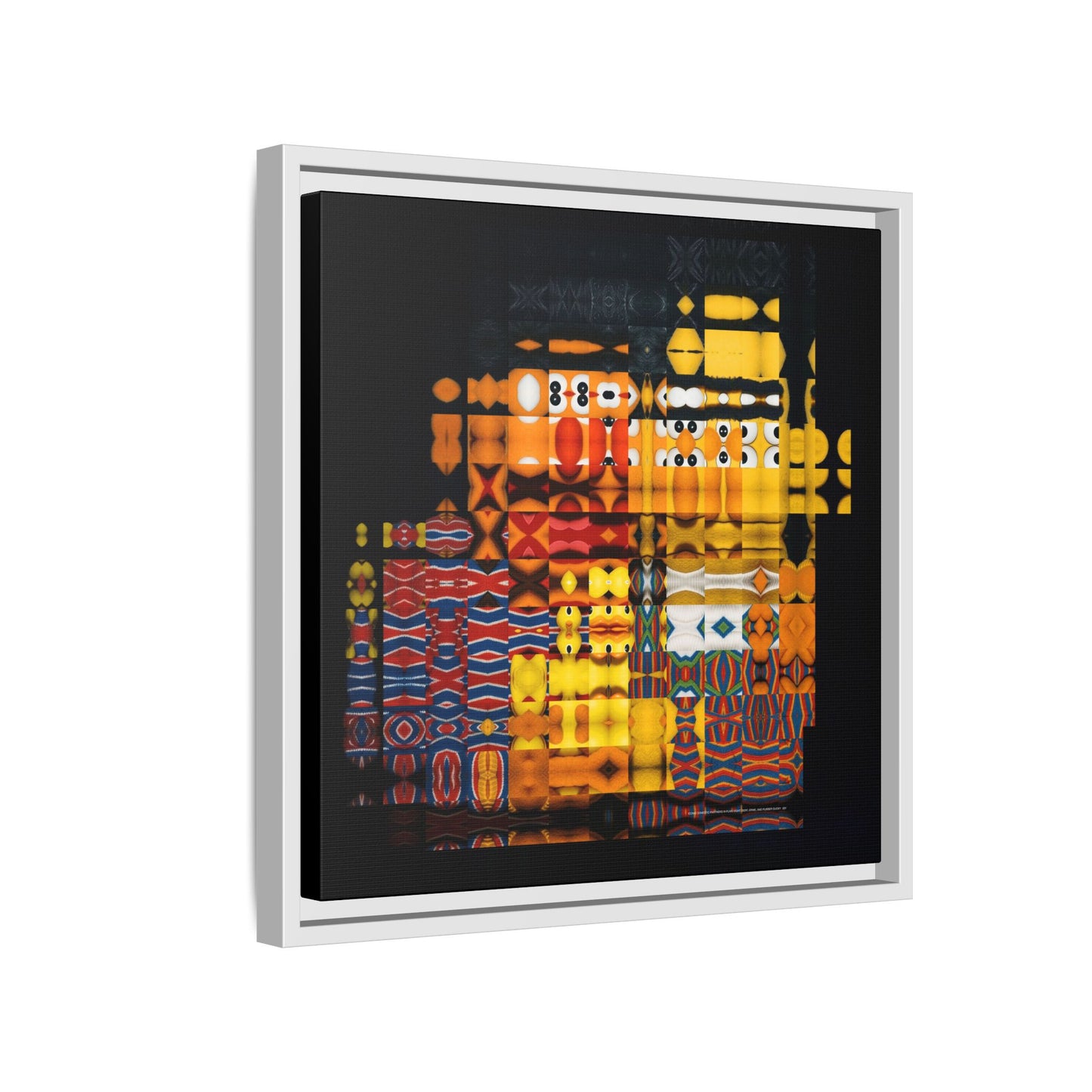Iconic Domestic Partners in Plain Sight: Bert, Ernie, and Rubber Ducky Abstract Portrait Collage Art — Matte Canvas, Framed (Multi-color options)