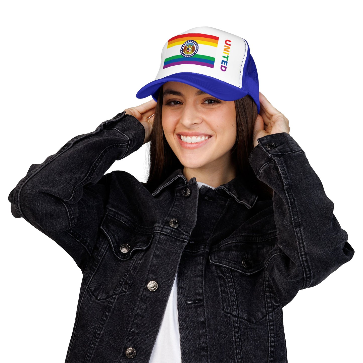 Missouri Rainbow Pride Flag "UNITED" Printed Foam Trucker Hat, Several Color Options