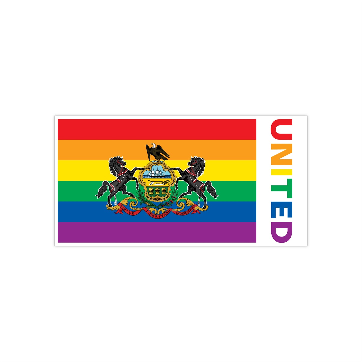 Pennsylvania Rainbow Pride Flag "UNITED" Bumper Sticker