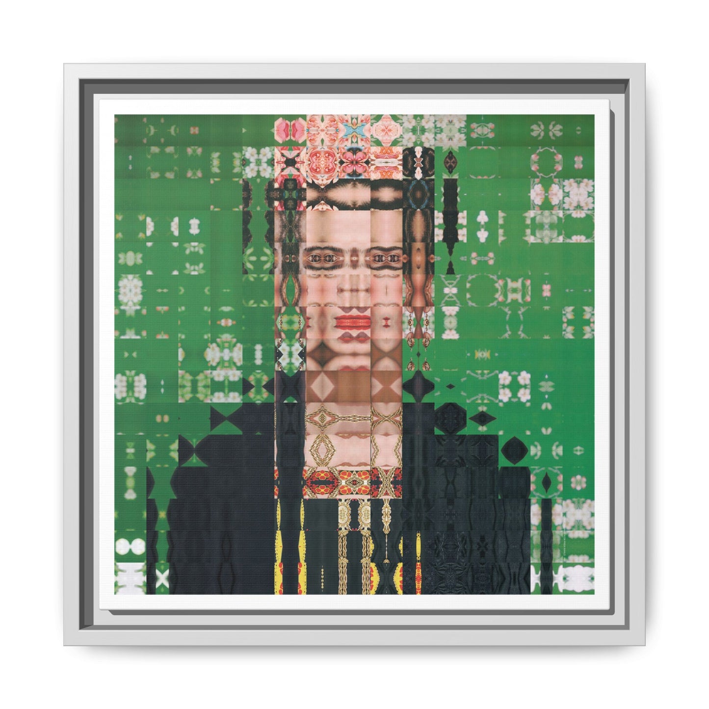 Iconic Feminist Artist Frida Kahlo 1, Abstract Portrait Collage Art — Matte Canvas, Framed (Multi-color options)