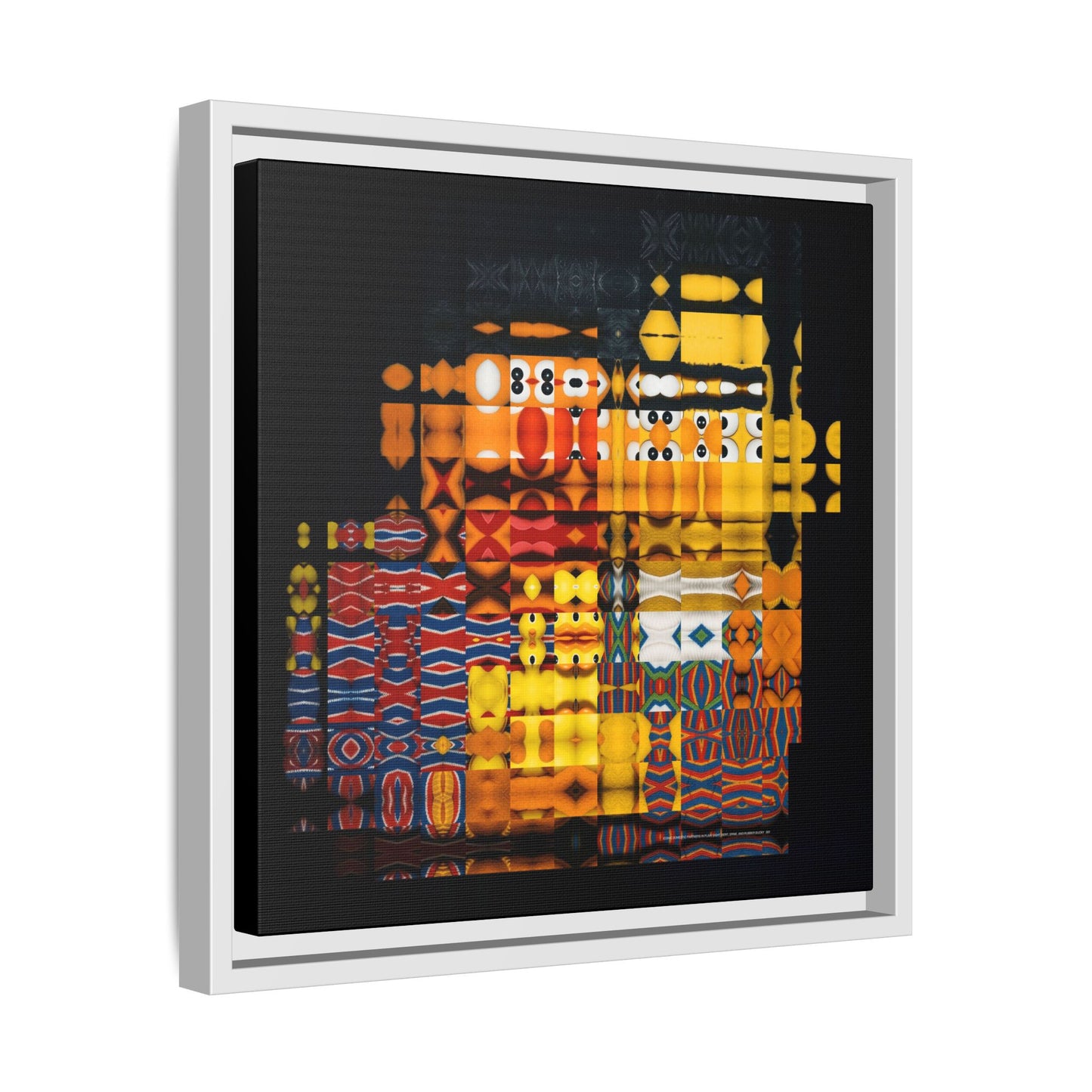 Iconic Domestic Partners in Plain Sight: Bert, Ernie, and Rubber Ducky Abstract Portrait Collage Art — Matte Canvas, Framed (Multi-color options)