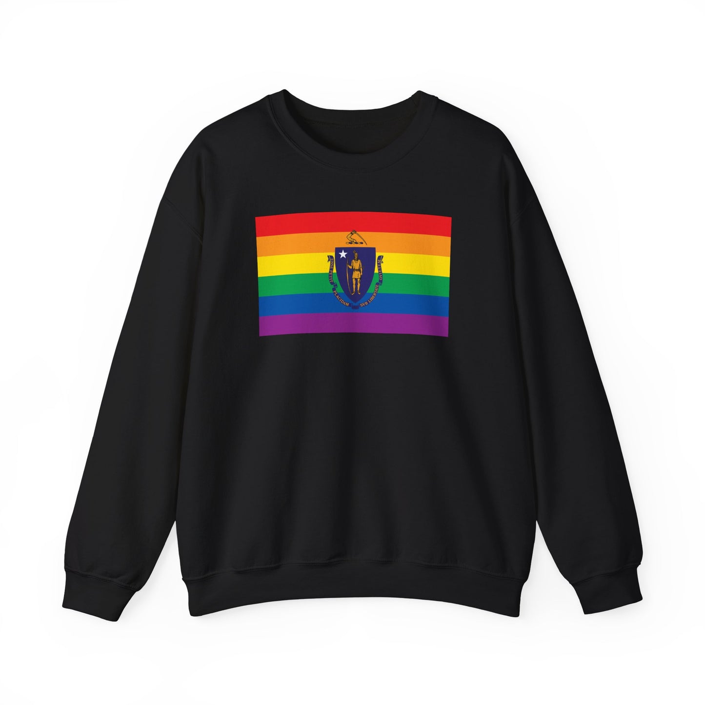 Massachusetts Rainbow Pride Flag Unisex Crewneck Sweatshirt—White, Black or Light Pink