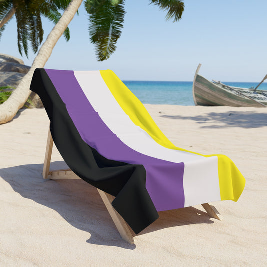 Non-Binary Pride Flag Beach Towel - horizontal stripe deco