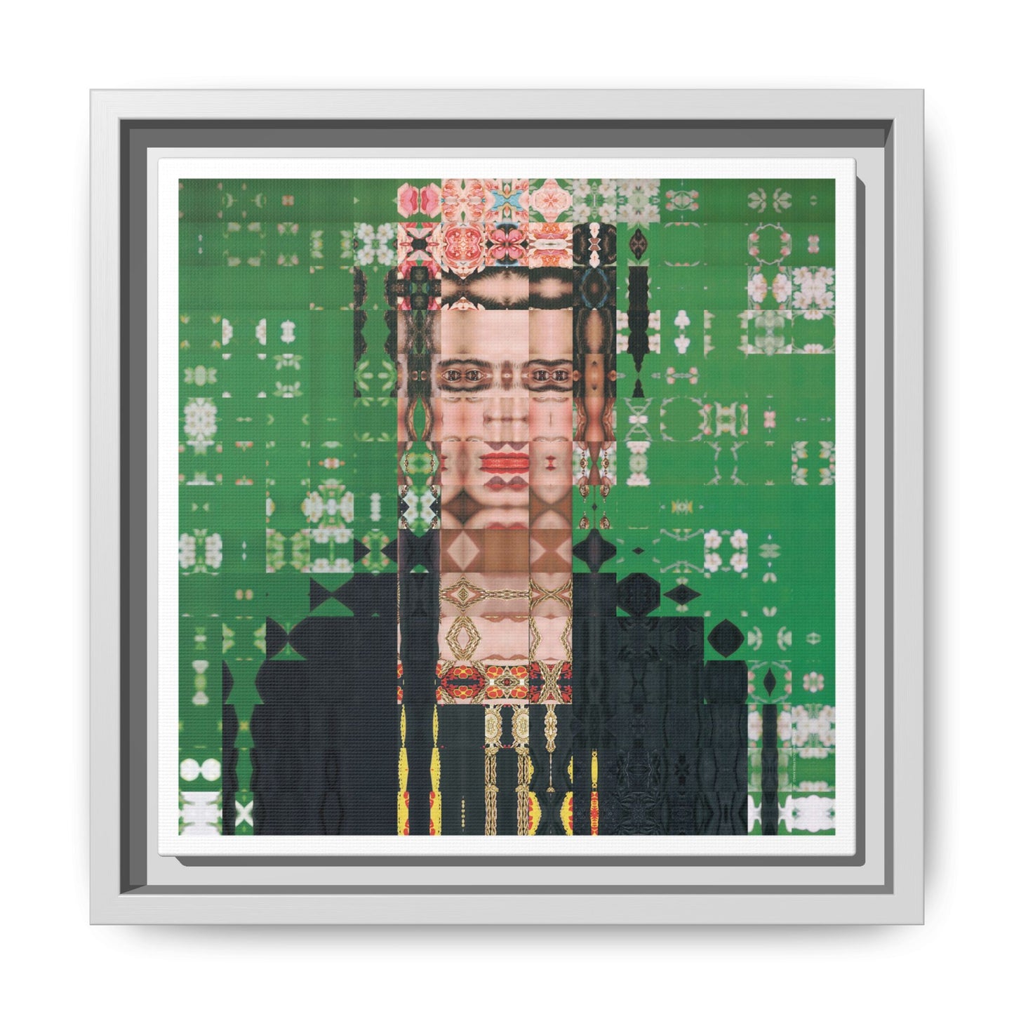 Iconic Feminist Artist Frida Kahlo 1, Abstract Portrait Collage Art — Matte Canvas, Framed (Multi-color options)