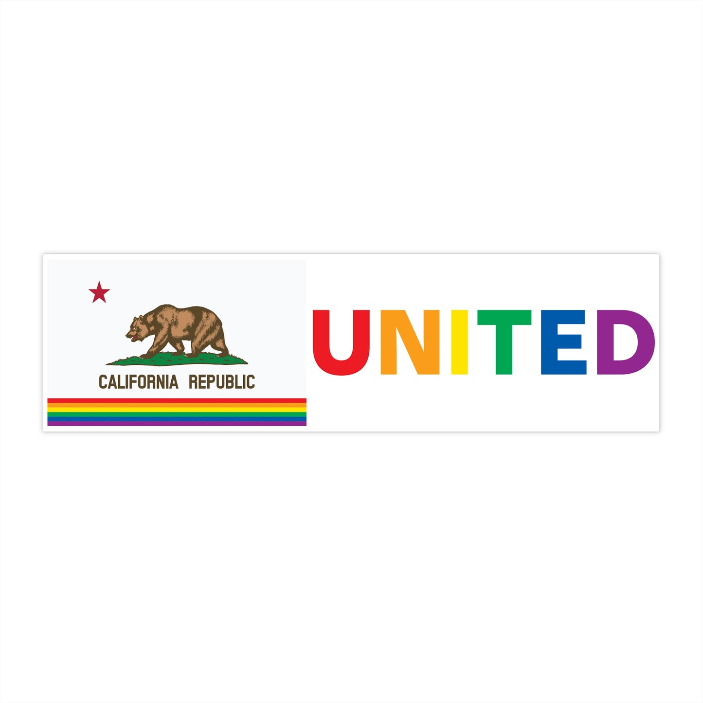 California Rainbow Pride Flag "UNITED" Bumper Sticker