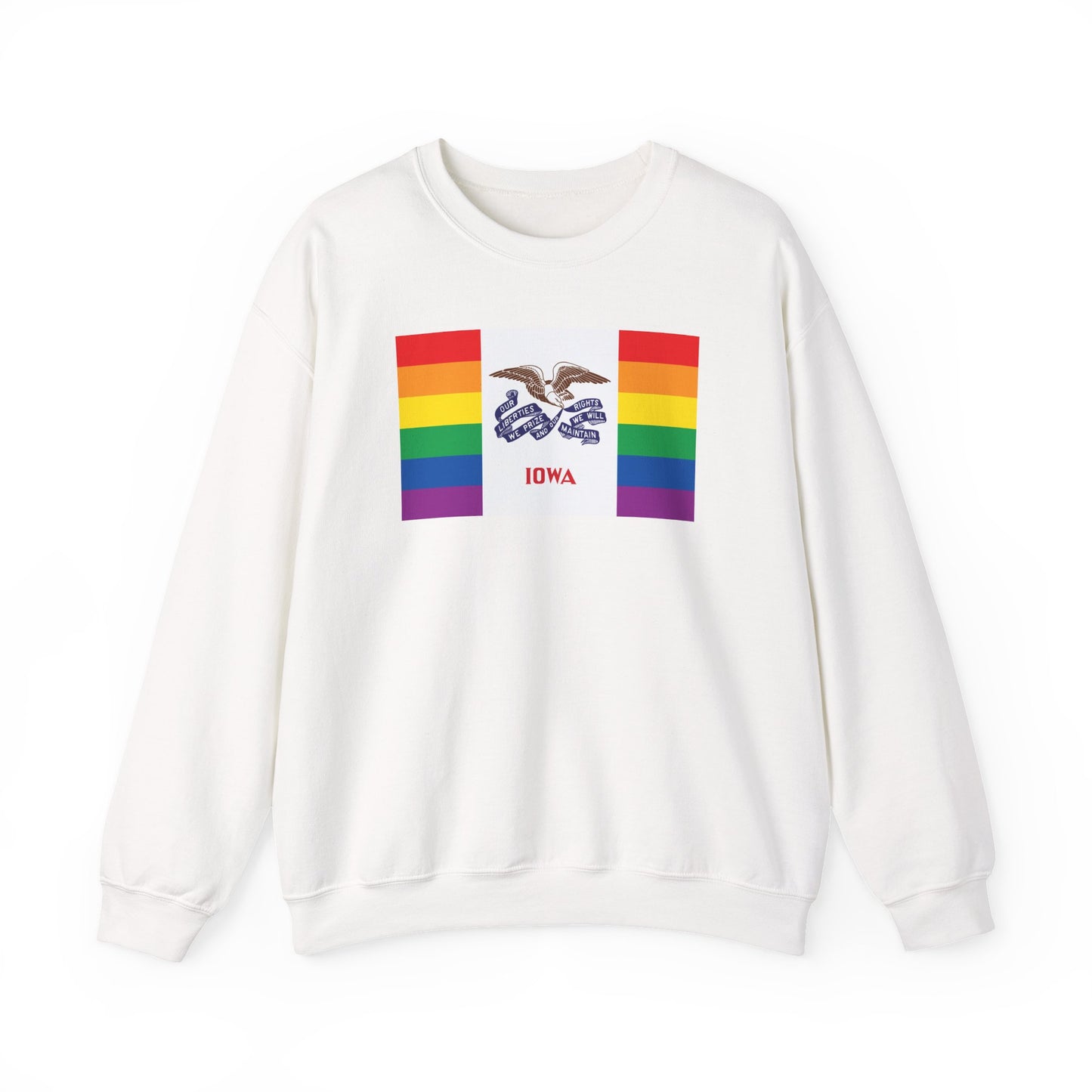 Iowa Rainbow Pride Flag Unisex Crewneck Sweatshirt—White, Black or Light Pink