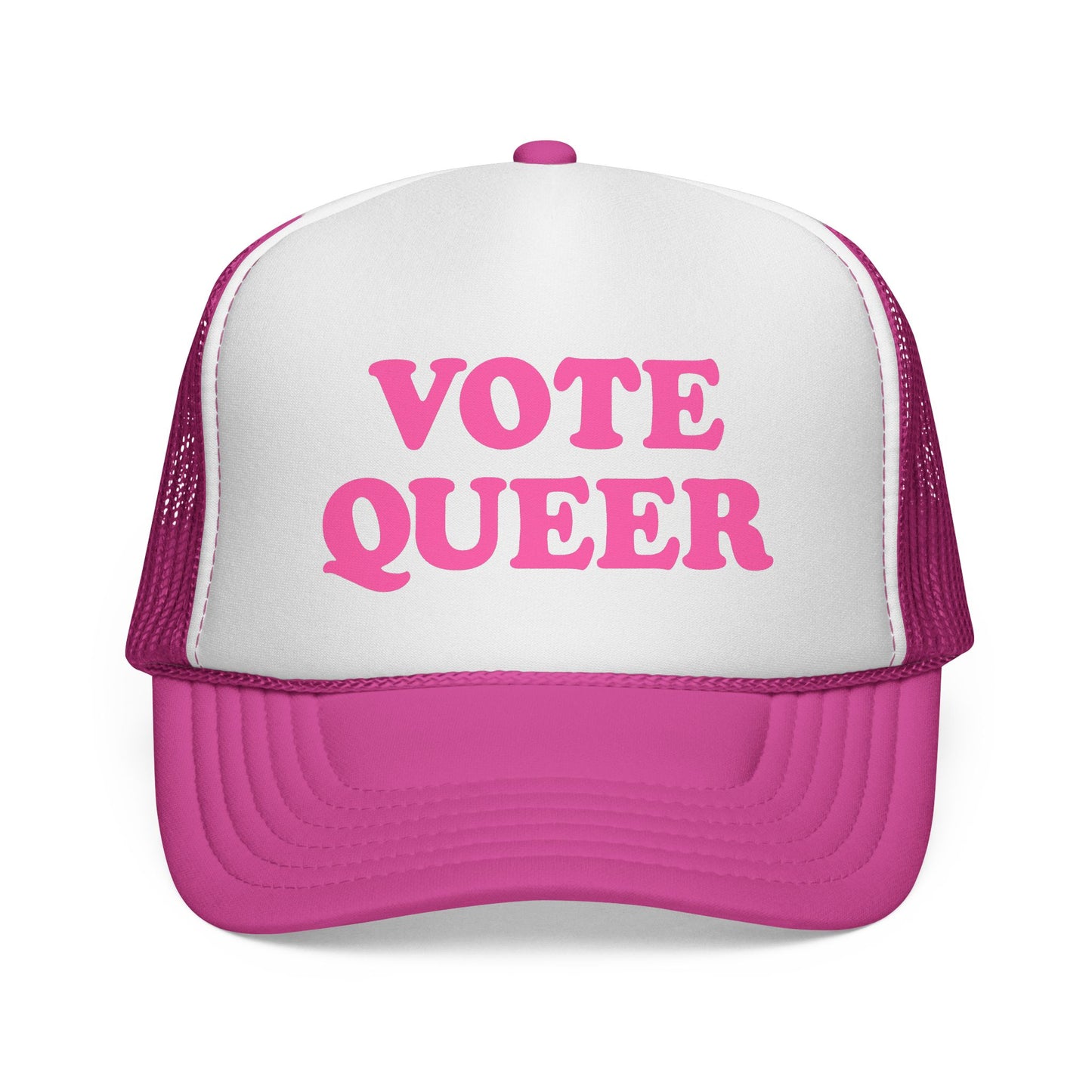 VOTE QUEER Trucker Cap: Pink — Queer Visibility & Voter Power Statement Hat