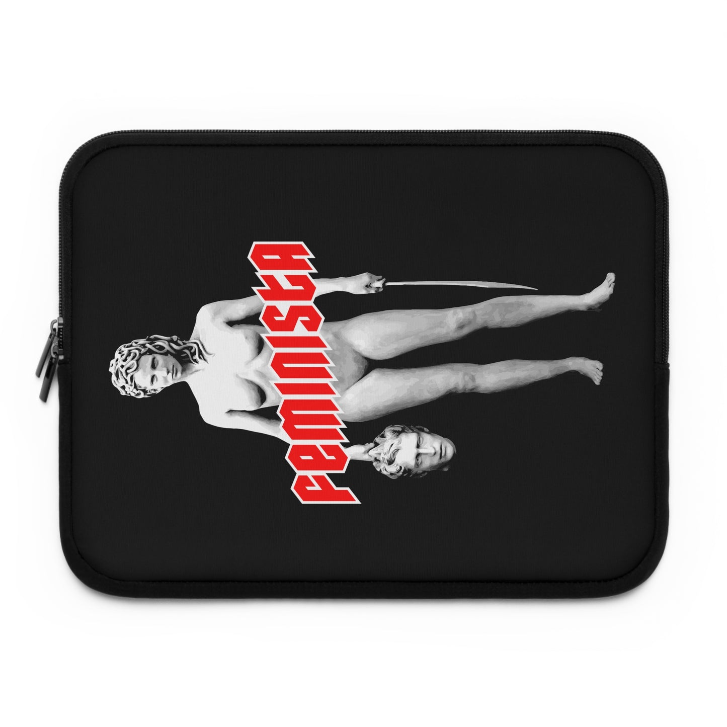 FEMINISTA Medusa Laptop Sleeve - Bold Black, White and Red Deco on Black