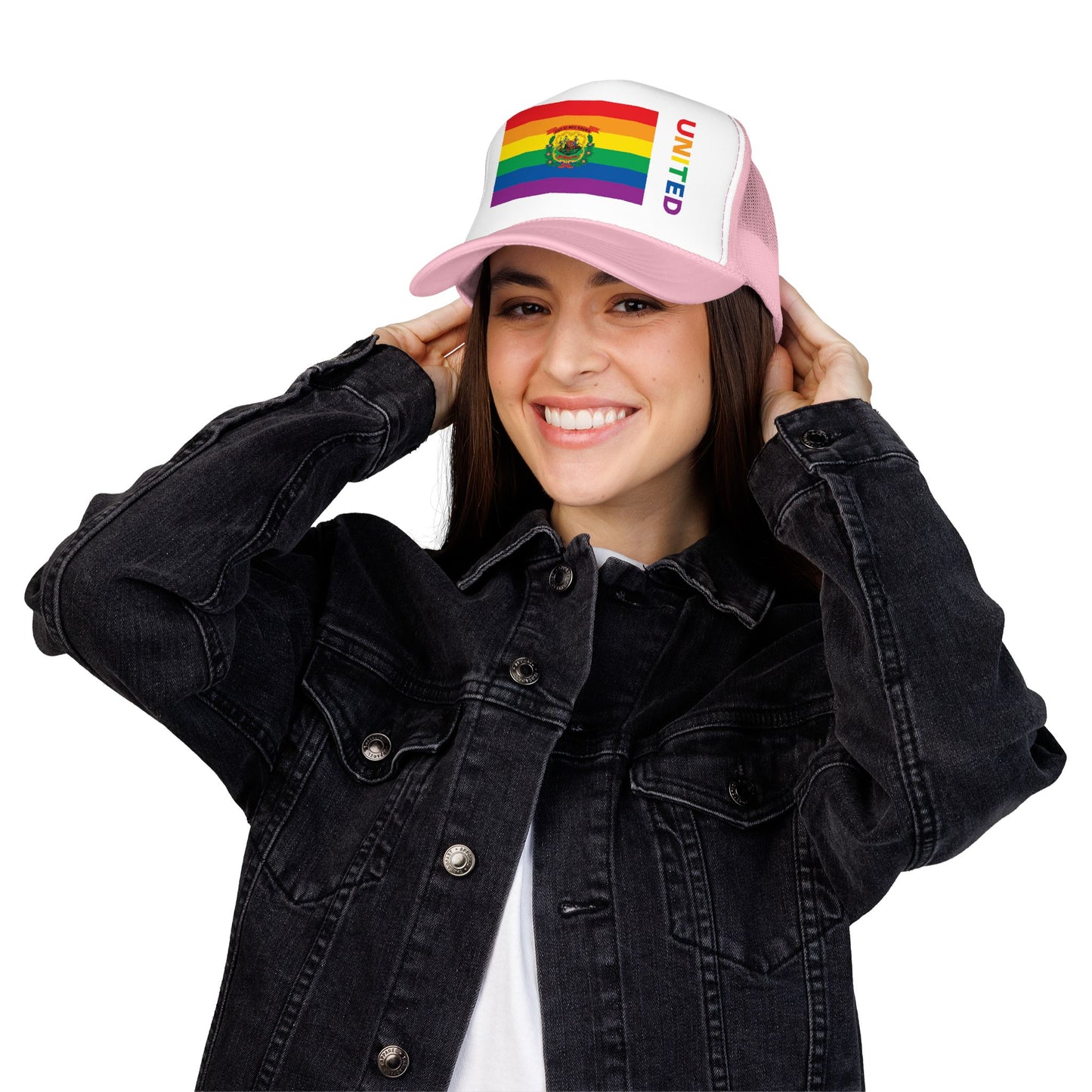 West Virginia Rainbow Pride Flag "UNITED" Printed Foam Trucker Hat, Several Color Options
