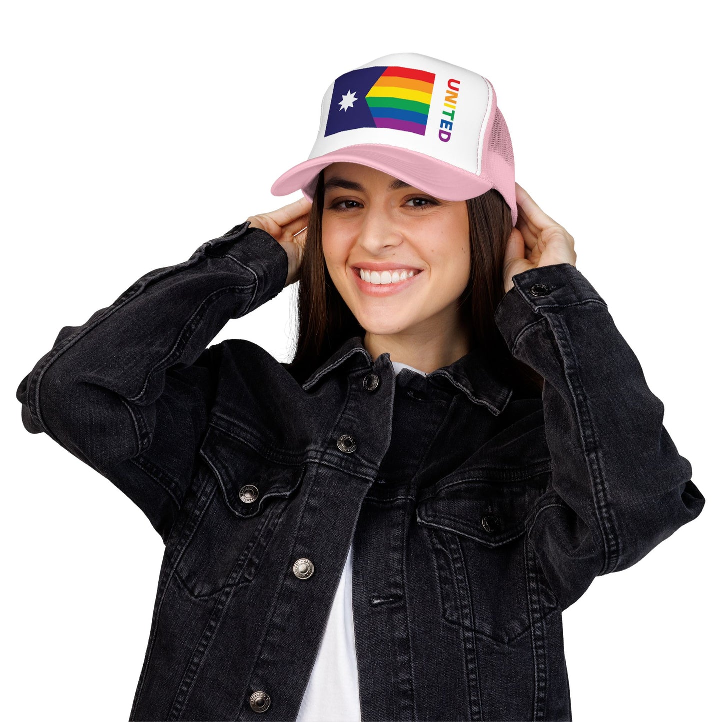 Minnesota Rainbow Pride Flag "UNITED" Printed Foam Trucker Hat, Several Color Options
