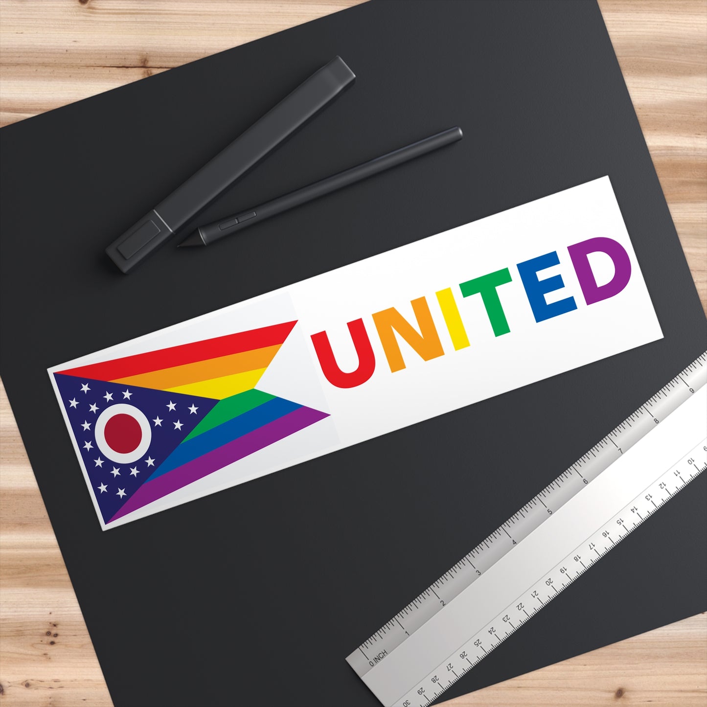 Ohio Rainbow Pride Flag "UNITED" Bumper Sticker