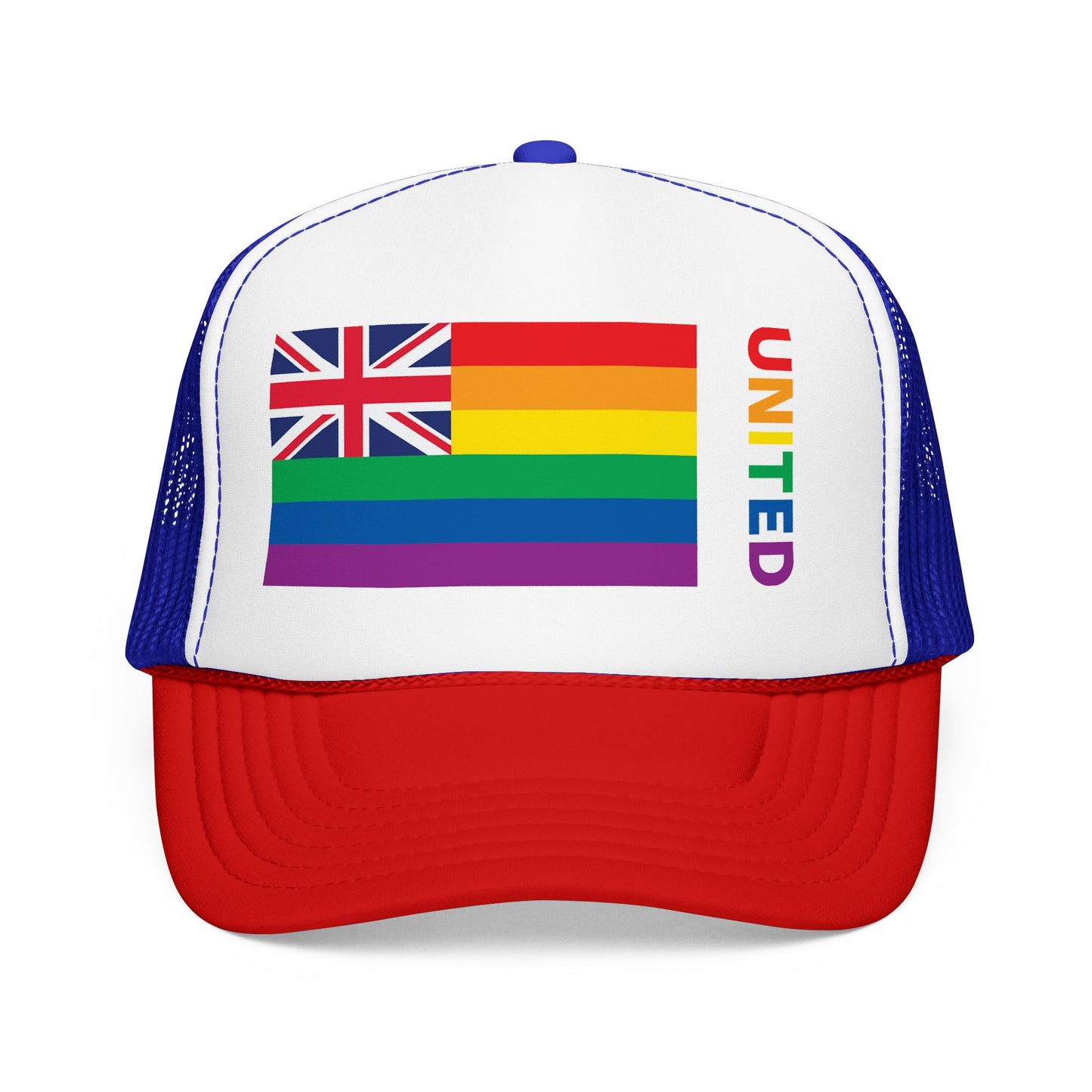 Hawai'i Rainbow Pride Flag "UNITED" Printed Foam Trucker Hat, Several Color Options