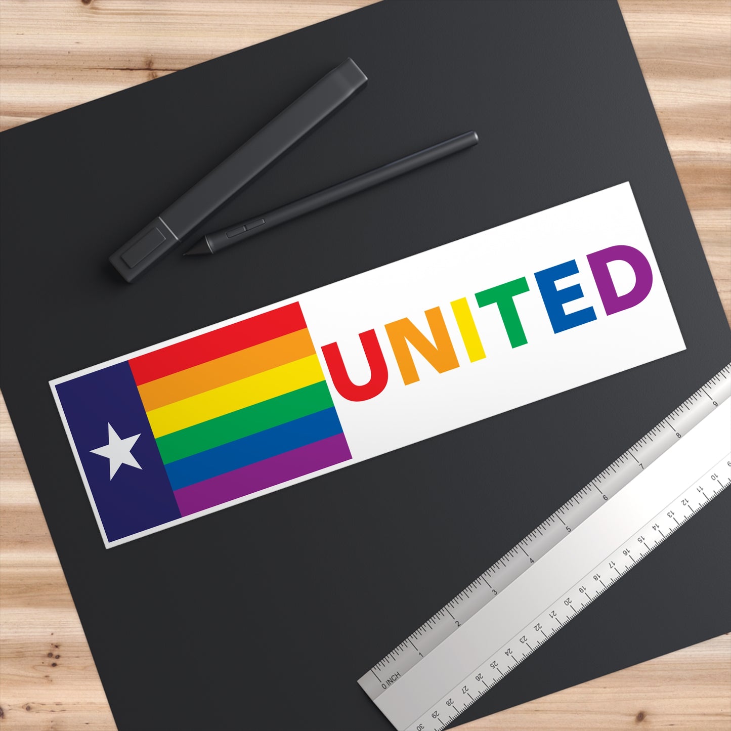 Texas Rainbow Pride Flag "UNITED" Bumper Sticker