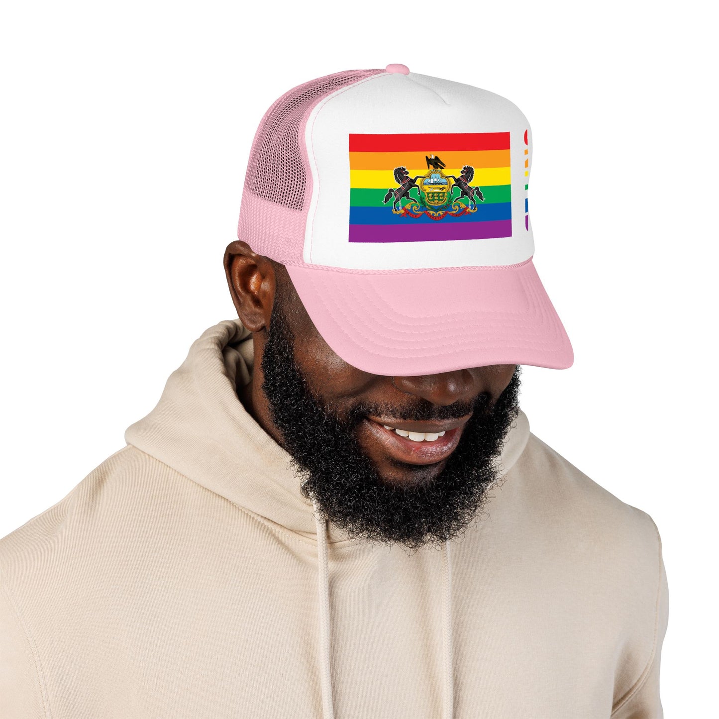 Pennsylvania Rainbow Pride Flag "UNITED" Printed Foam Trucker Hat, Several Color Options