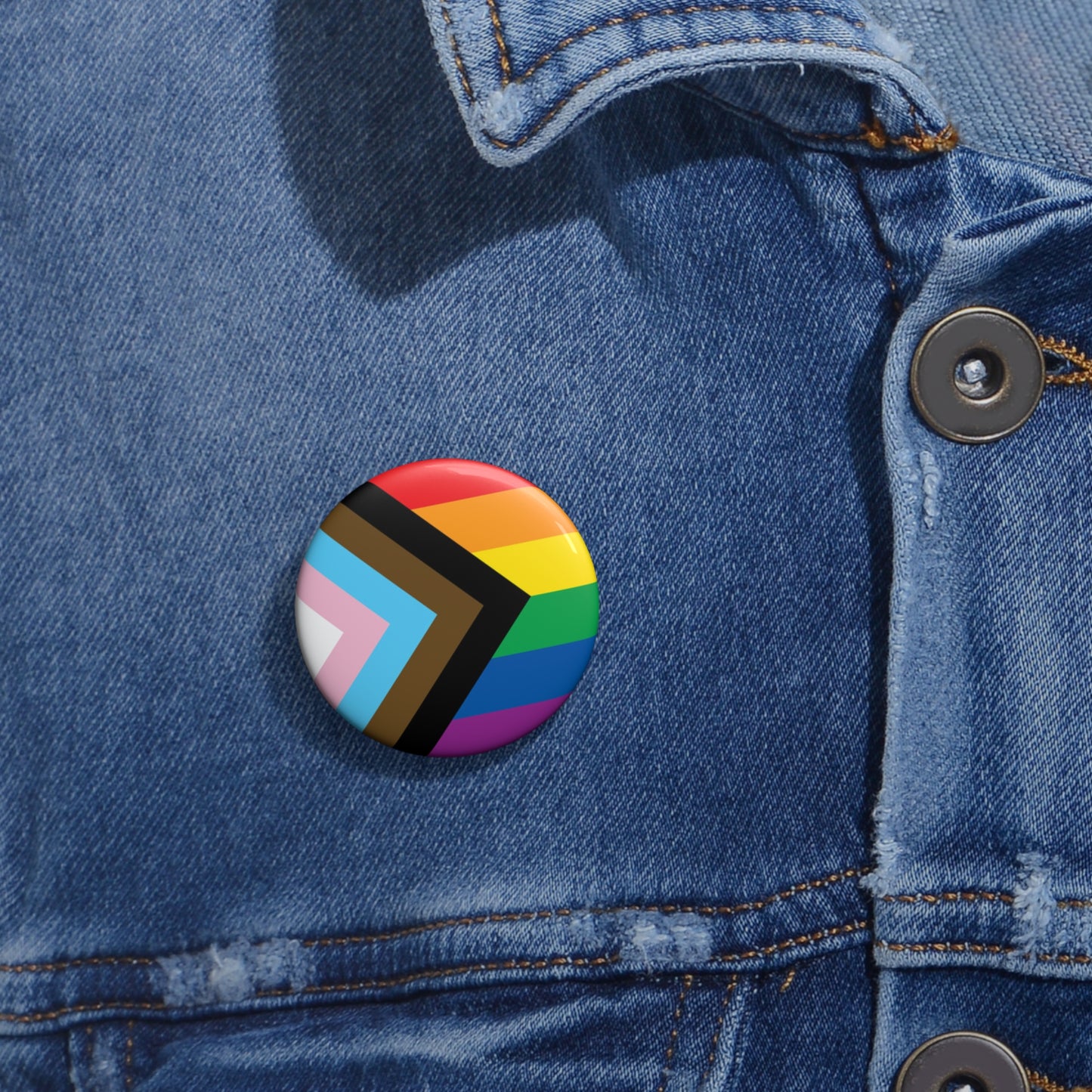 Progress Pride Rainbow Flag Heart Pin Button
