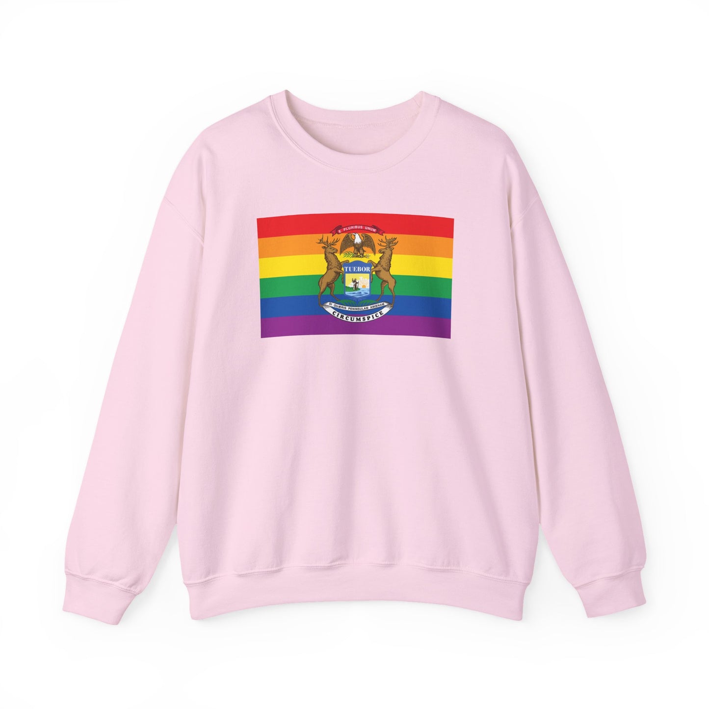 Michigan Rainbow Pride Flag Unisex Crewneck Sweatshirt—White, Black or Light Pink