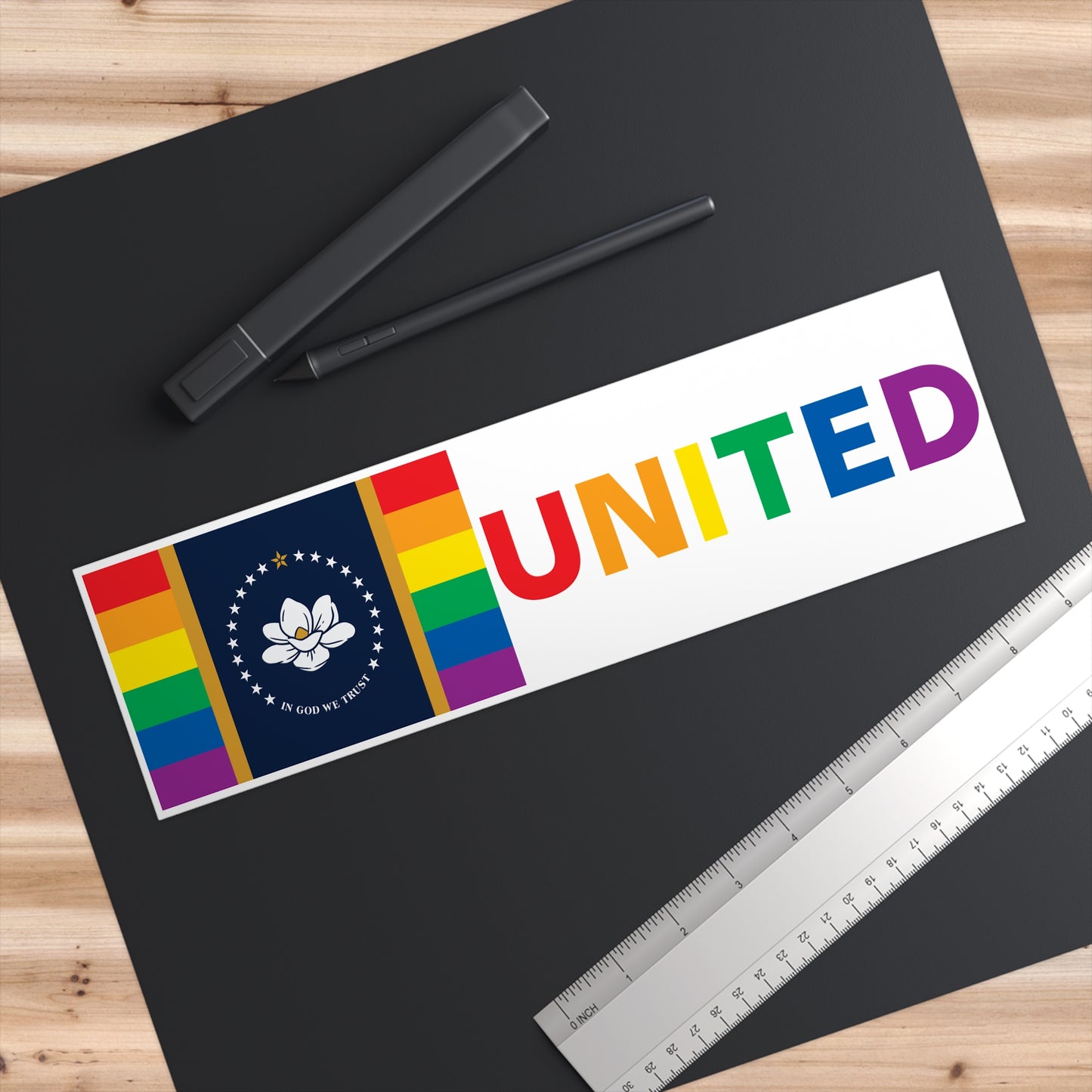 Mississippi Rainbow Pride Flag "UNITED" Bumper Sticker