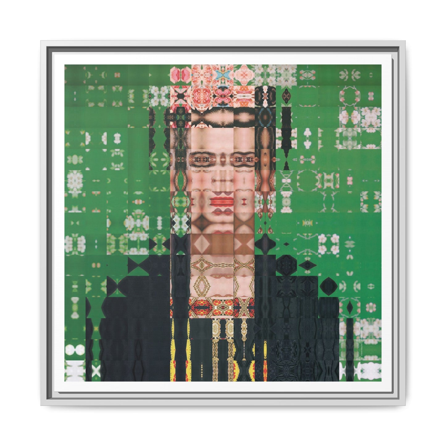 Iconic Feminist Artist Frida Kahlo 1, Abstract Portrait Collage Art — Matte Canvas, Framed (Multi-color options)