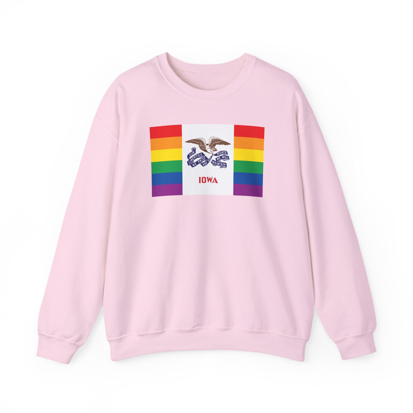 Iowa Rainbow Pride Flag Unisex Crewneck Sweatshirt—White, Black or Light Pink