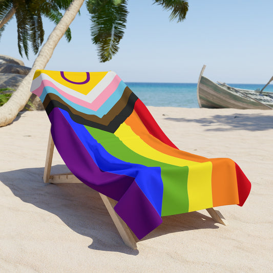 Intersex-Inclusive Progress Pride Flag Beach Towel - cheveron and intersex deco