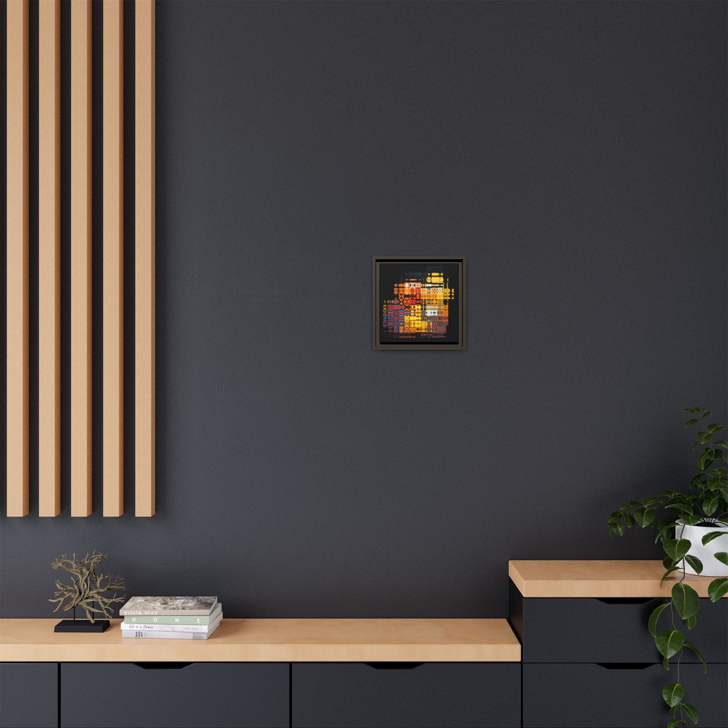 Iconic Domestic Partners in Plain Sight: Bert, Ernie, and Rubber Ducky Abstract Portrait Collage Art — Matte Canvas, Framed (Multi-color options)