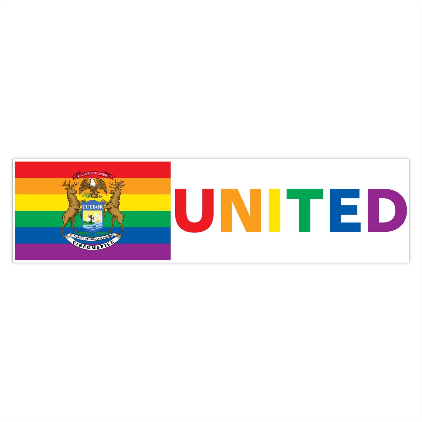 Michigan Rainbow Pride Flag "UNITED" Bumper Sticker