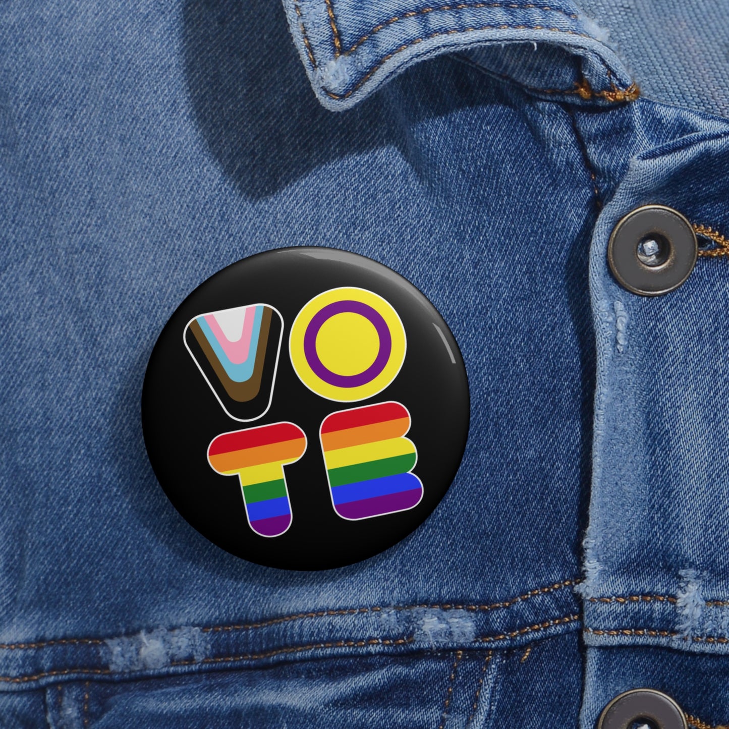 VOTE Progress Pride Colors, LGBTQIA+ Activism Pin Button