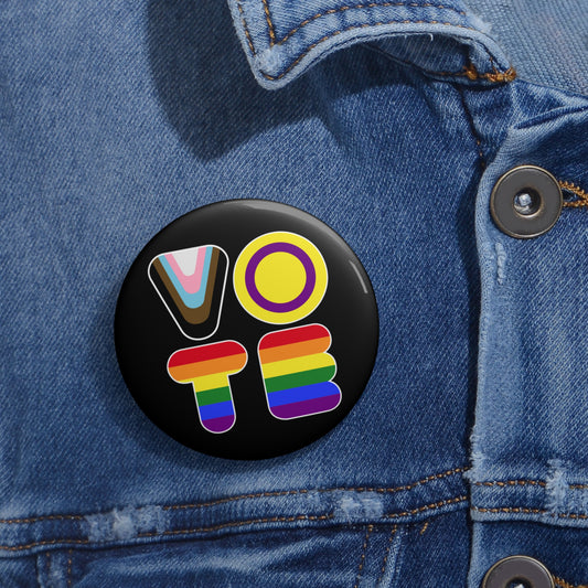 VOTE Progress Pride Colors, LGBTQIA+ Activism Pin Button