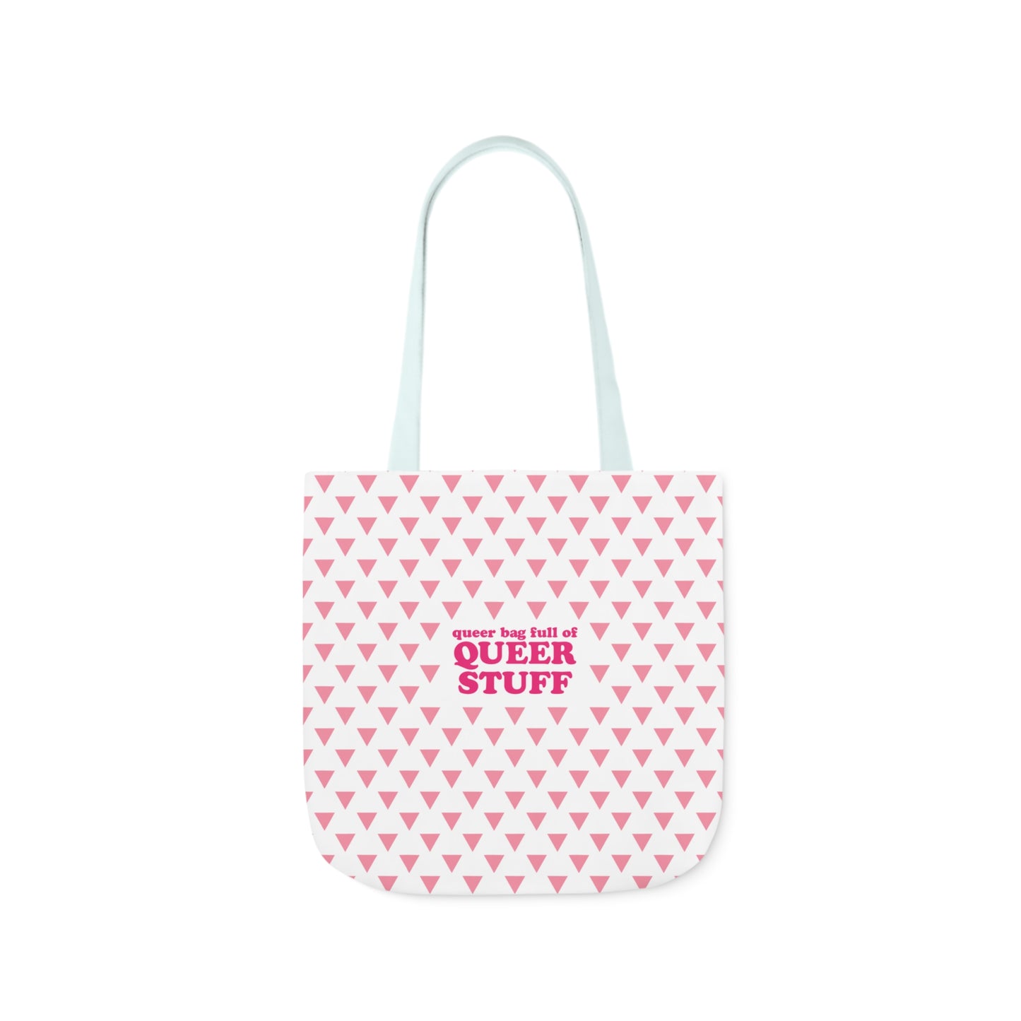 Queer Bag Full of QUEER STUFF Canvas Tote Bag - White with Pink Deck; Straps in White, Light Blue and Light Pink