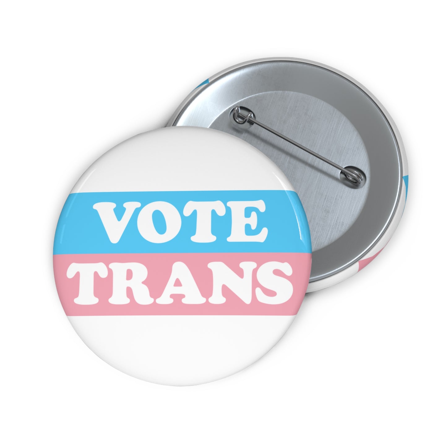 VOTE TRANS Activism Pin Button, White on Transgender Pride Colors