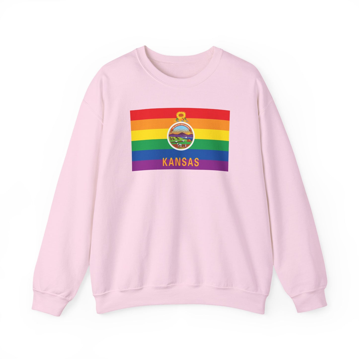 Kansas Rainbow Pride Flag Unisex Crewneck Sweatshirt—White, Black or Light Pink