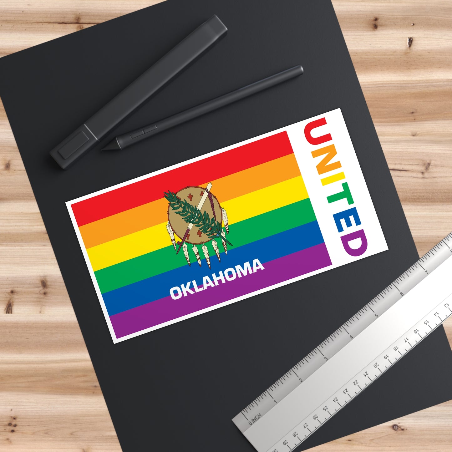 Oklahoma Rainbow Pride Flag "UNITED" Bumper Sticker