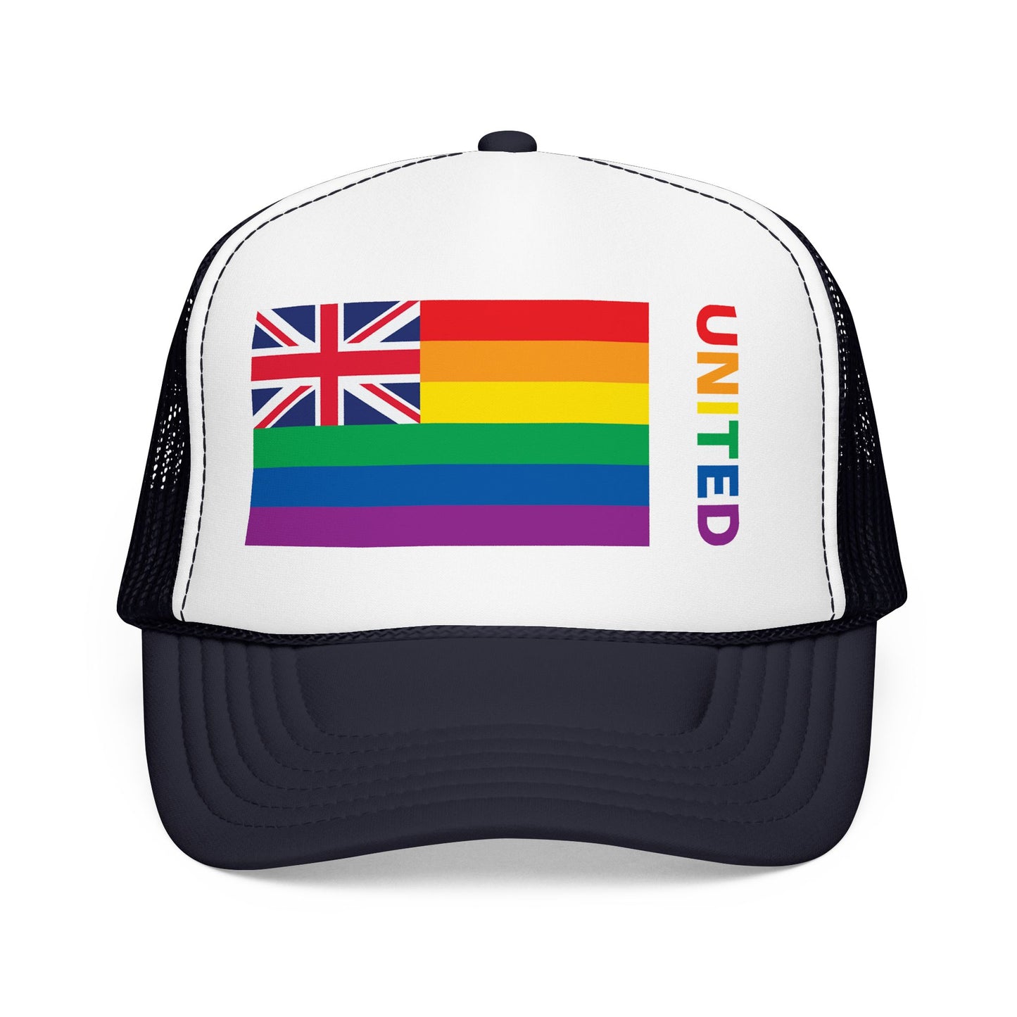 Hawai'i Rainbow Pride Flag "UNITED" Printed Foam Trucker Hat, Several Color Options
