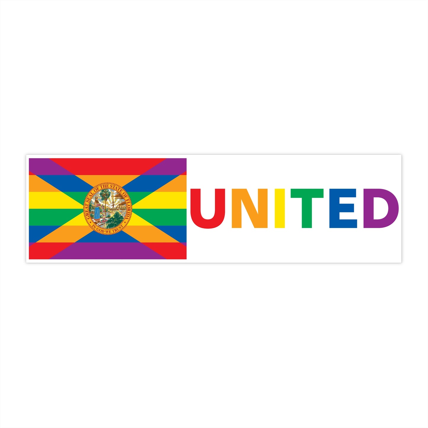 Florida Rainbow Pride Flag "UNITED" Bumper Sticker