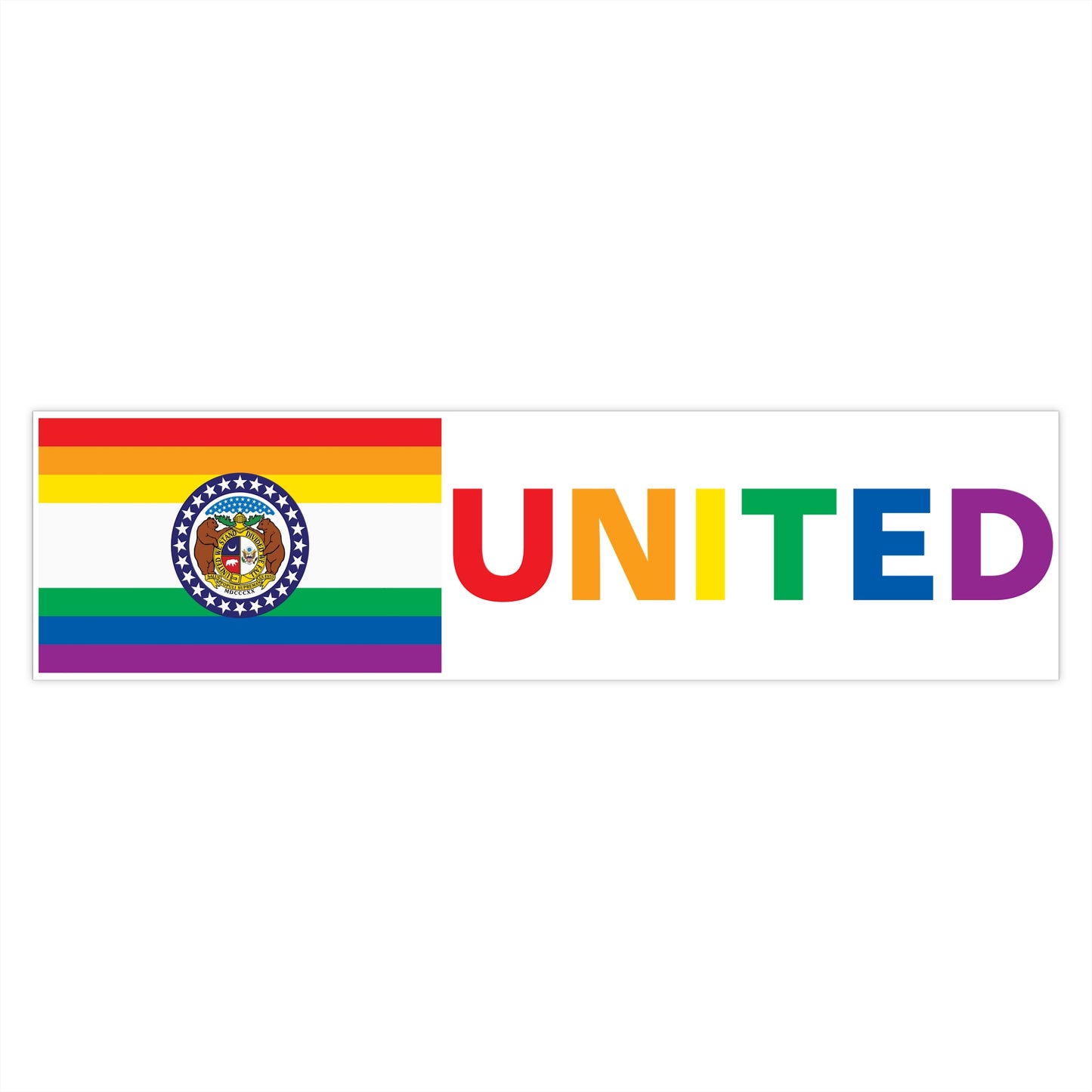 Missouri Rainbow Pride Flag "UNITED" Bumper Sticker