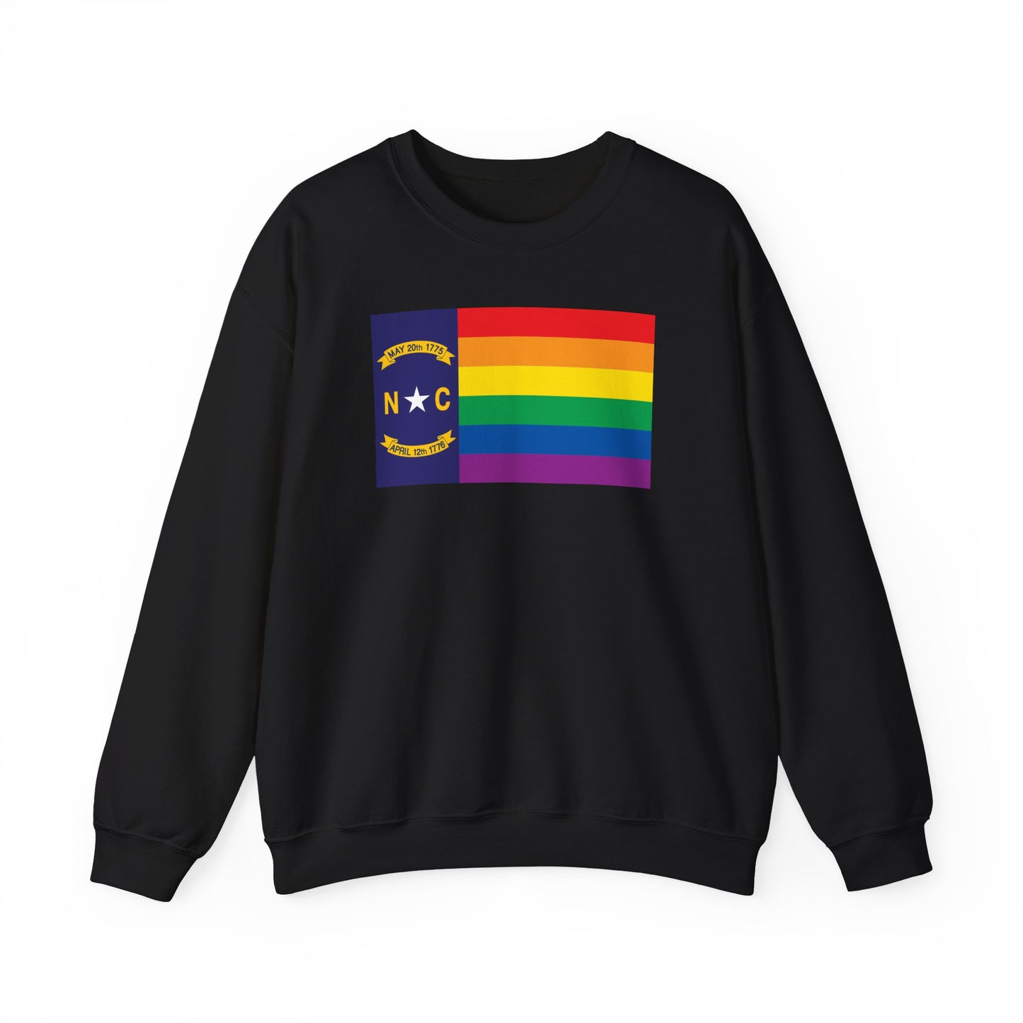 North Carolina Rainbow Pride Flag Unisex Crewneck Sweatshirt—White, Black or Light Pink