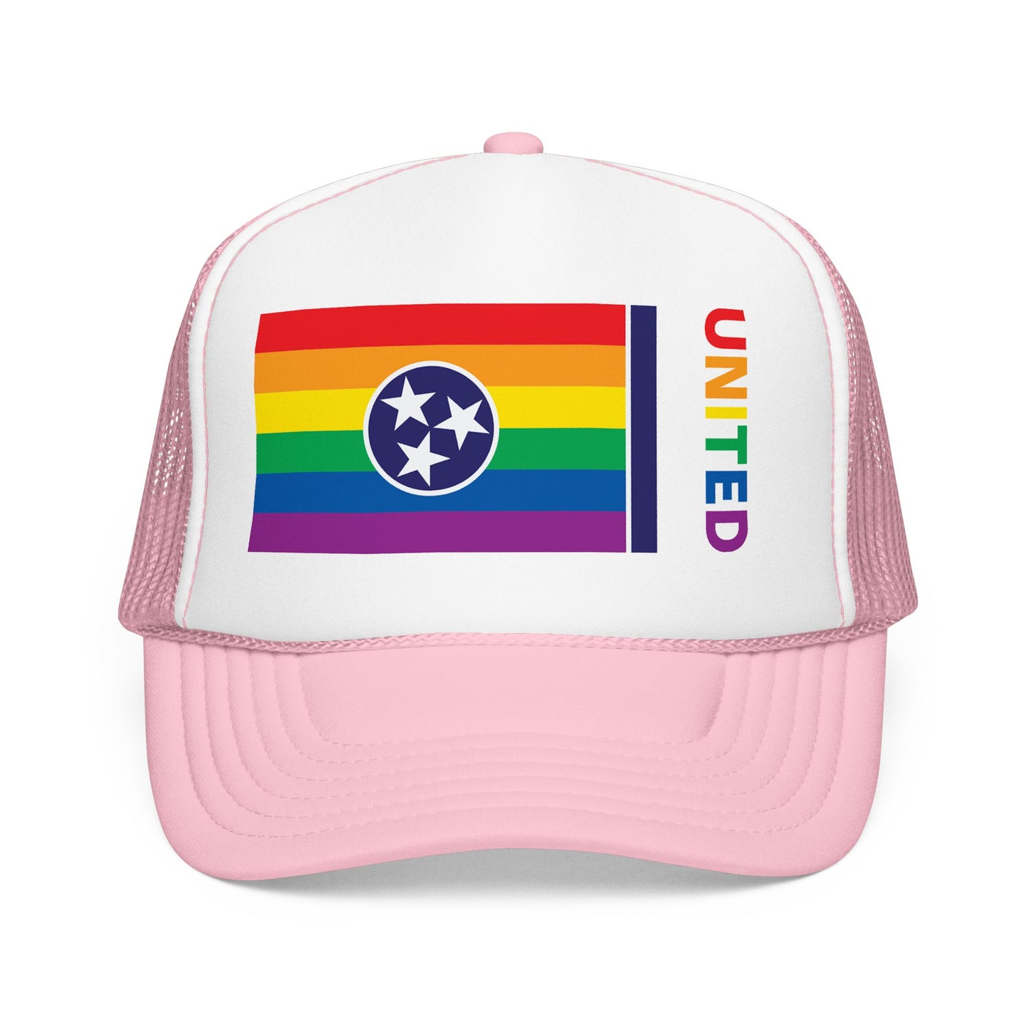 Tennessee Rainbow Pride Flag "UNITED" Printed Foam Trucker Hat, Several Color Options