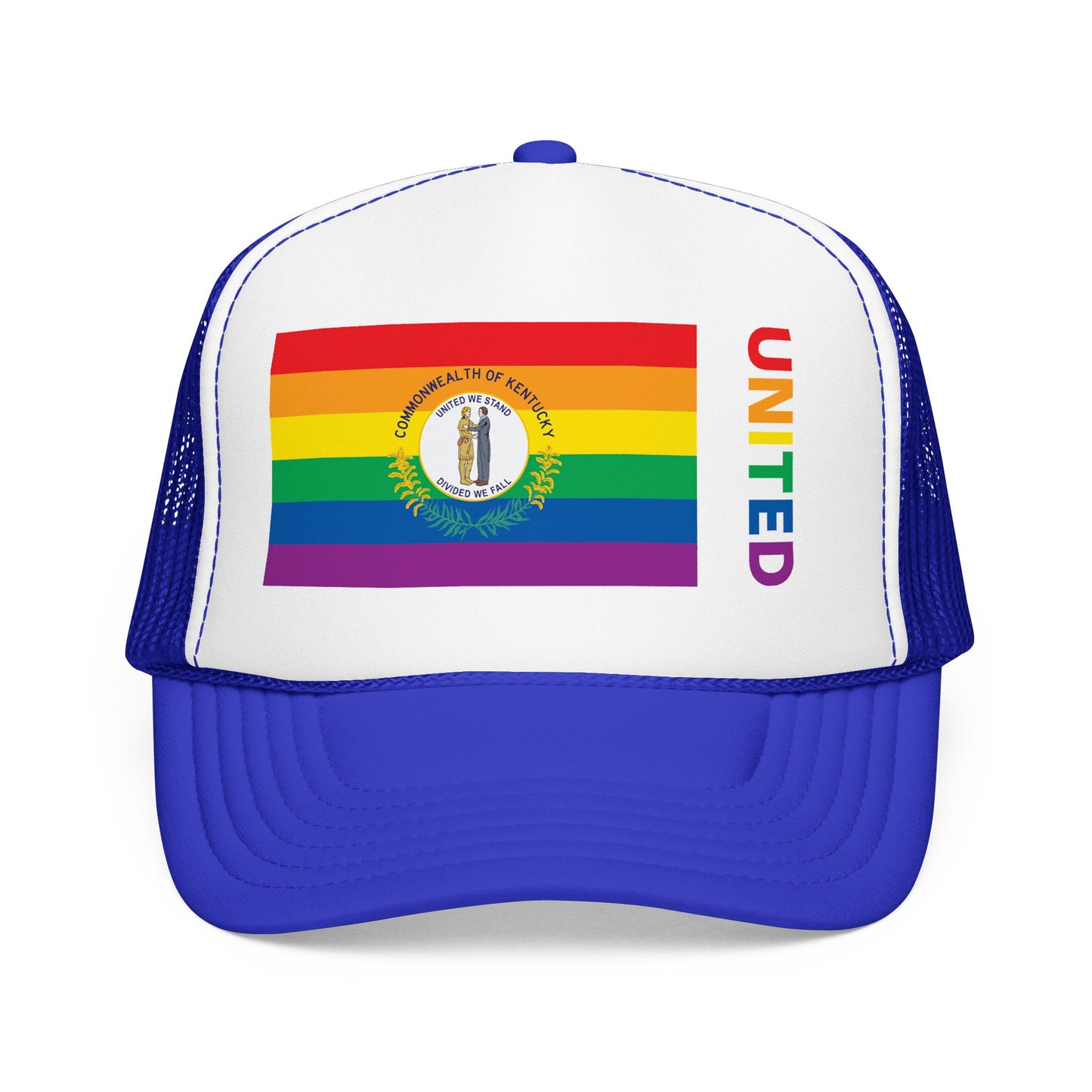 Kentucky Rainbow Pride Flag "UNITED" Printed Foam Trucker Hat, Several Color Options