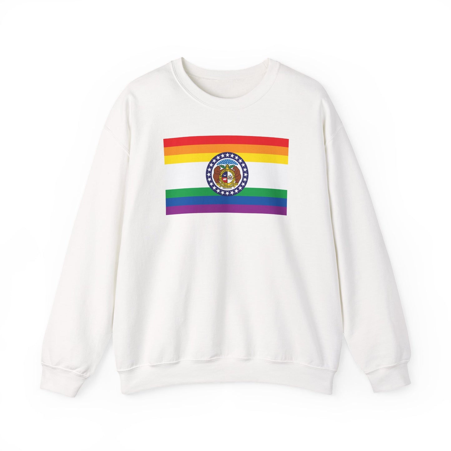 Missouri Rainbow Pride Flag Unisex Crewneck Sweatshirt—White, Black or Light Pink