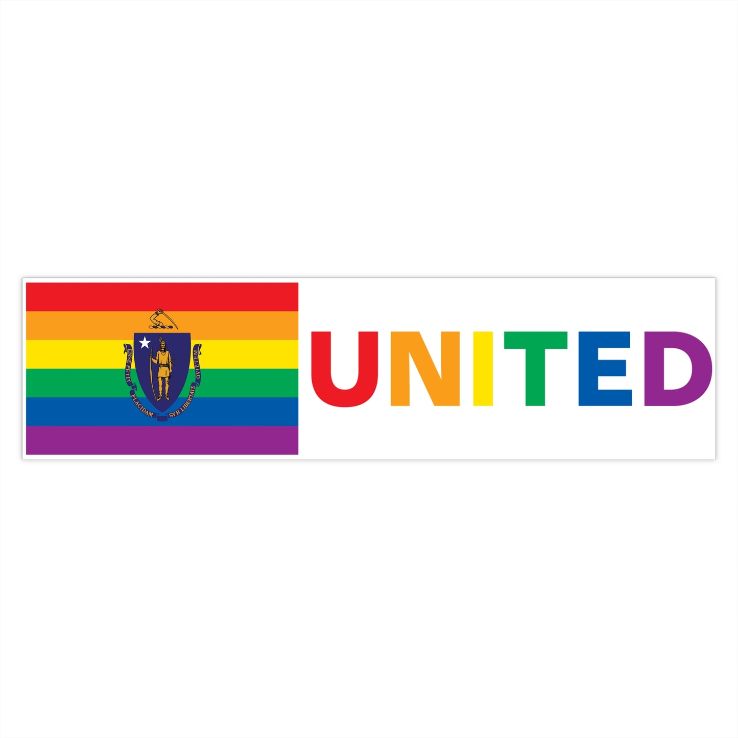Massachusetts Rainbow Pride Flag "UNITED" Bumper Sticker