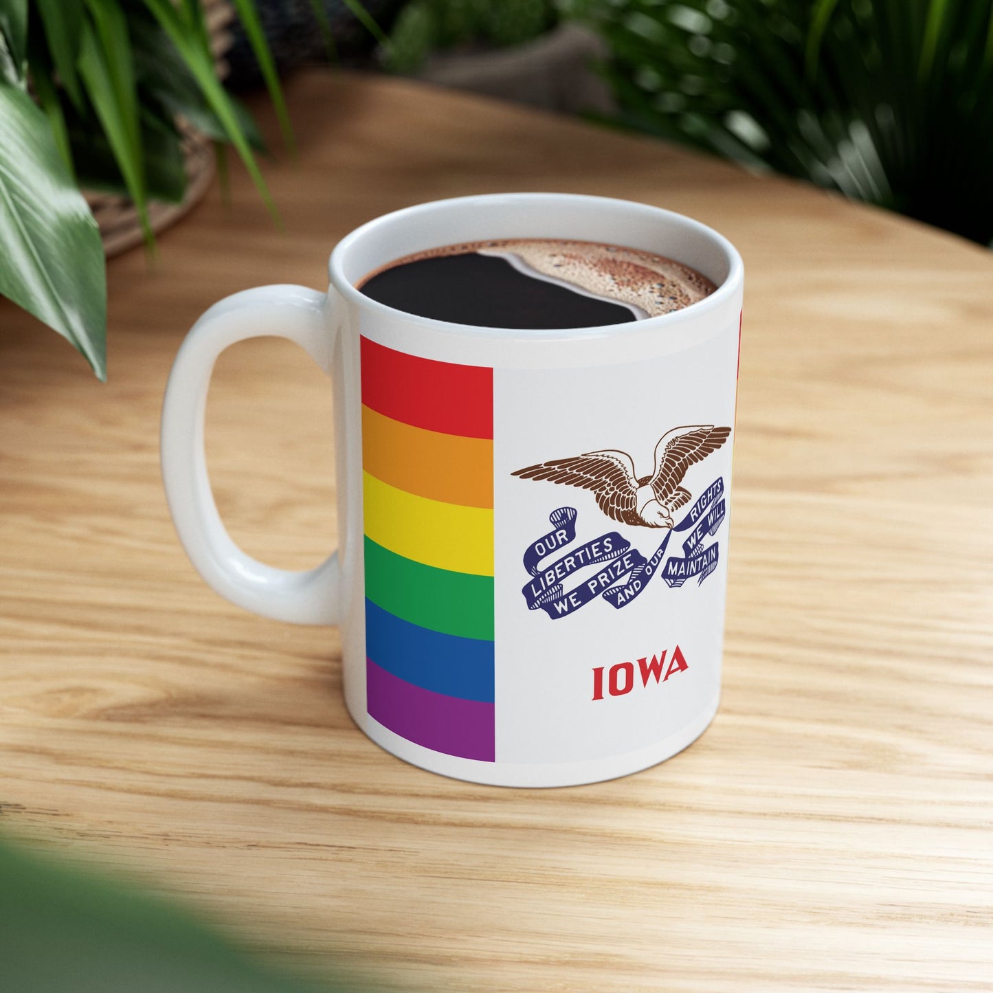 Iowa Rainbow Pride Flag "UNITED" Ceramic Mug