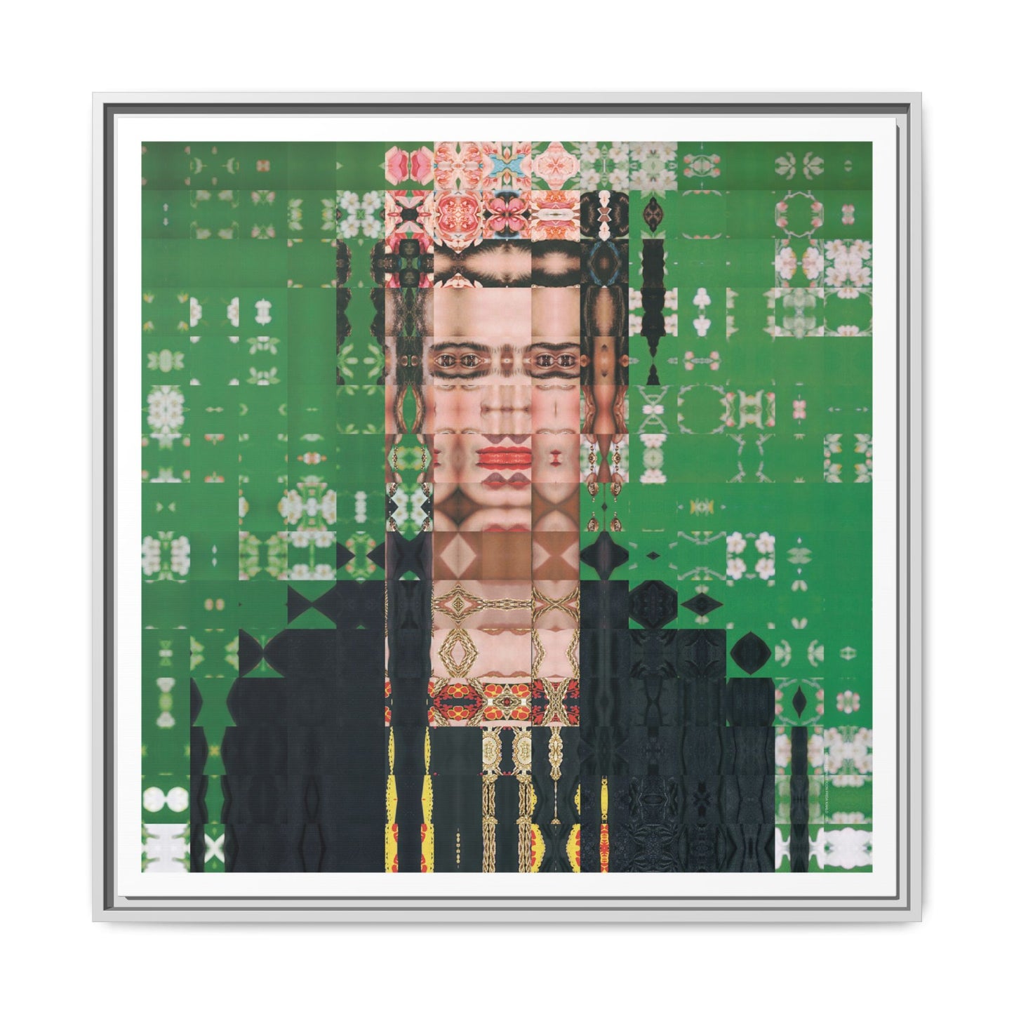 Iconic Feminist Artist Frida Kahlo 1, Abstract Portrait Collage Art — Matte Canvas, Framed (Multi-color options)