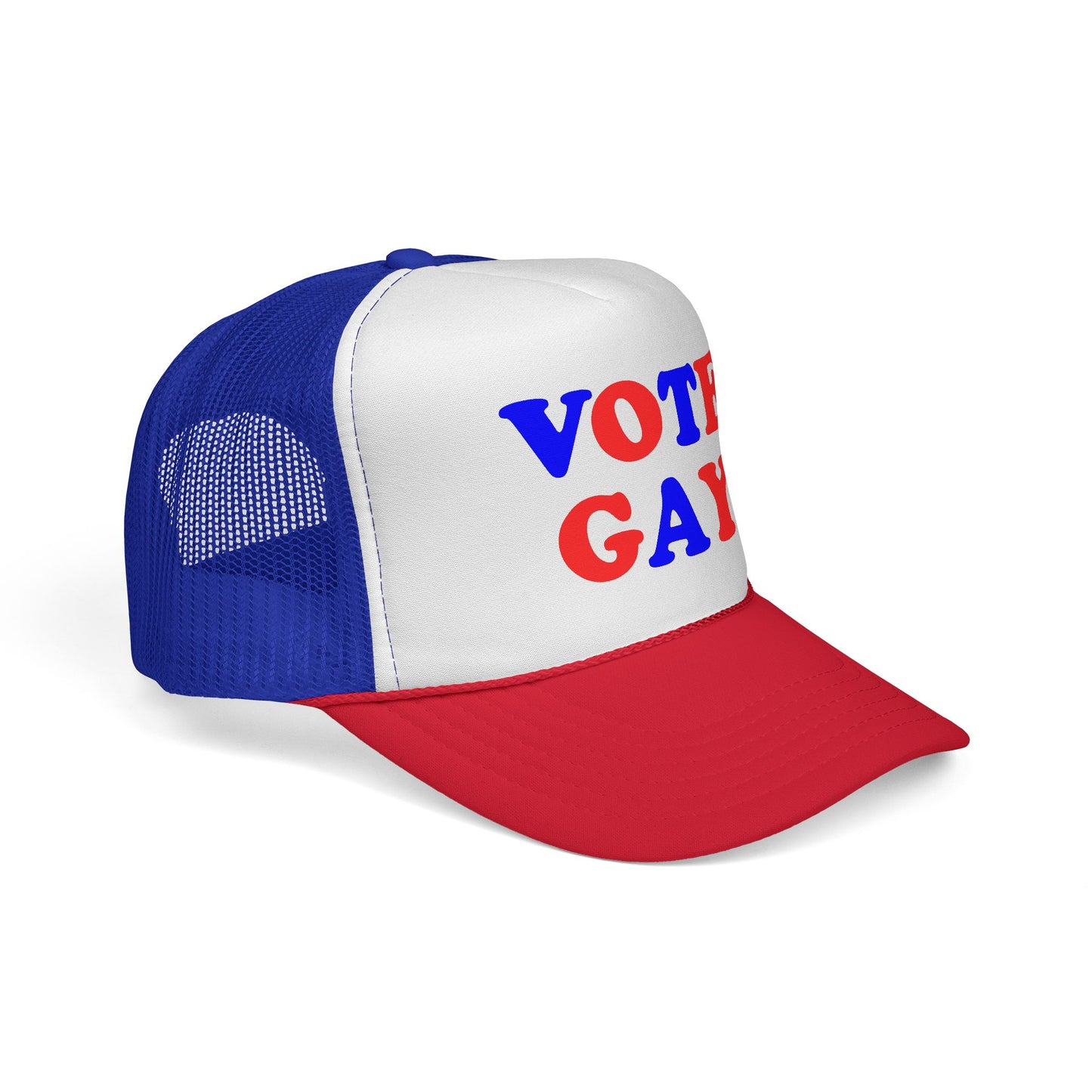 VOTE GAY Trucker Cap: Red, White & Blue — LGBTQIA+ Rights & Equality Statement Hat