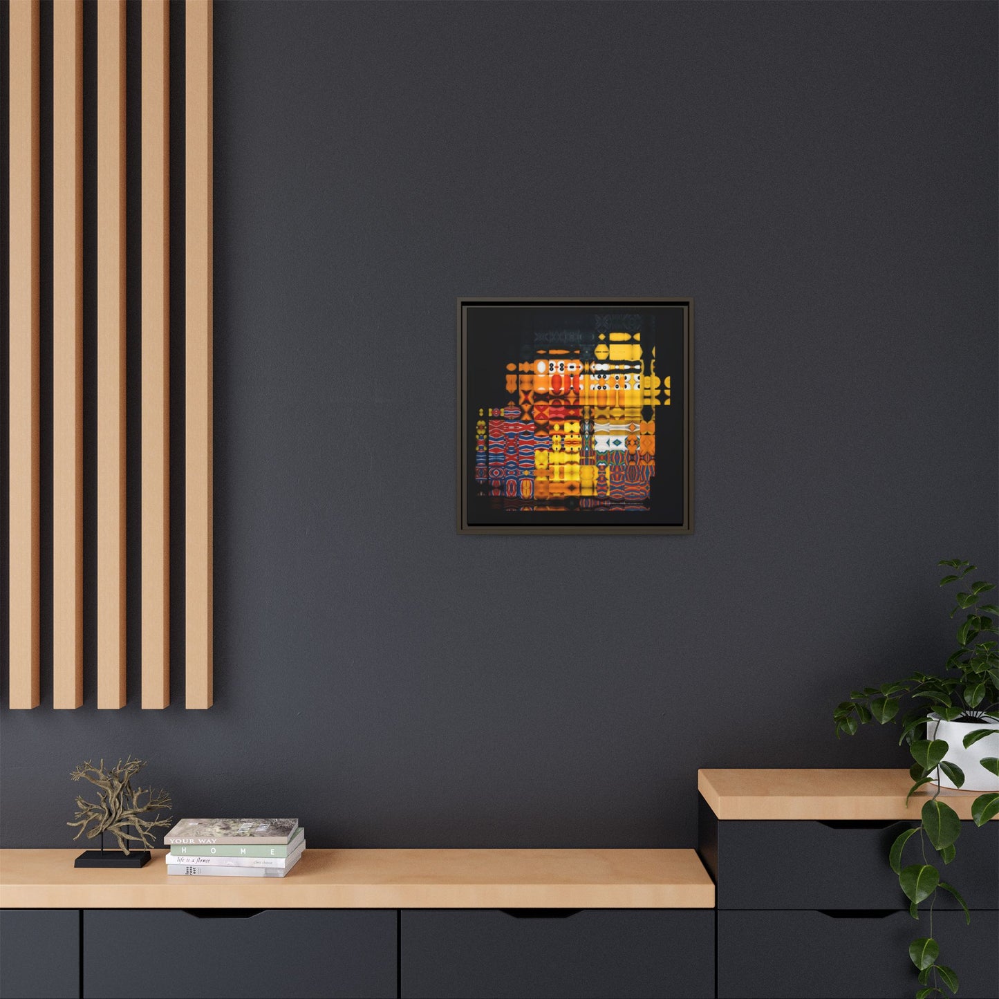 Iconic Domestic Partners in Plain Sight: Bert, Ernie, and Rubber Ducky Abstract Portrait Collage Art — Matte Canvas, Framed (Multi-color options)