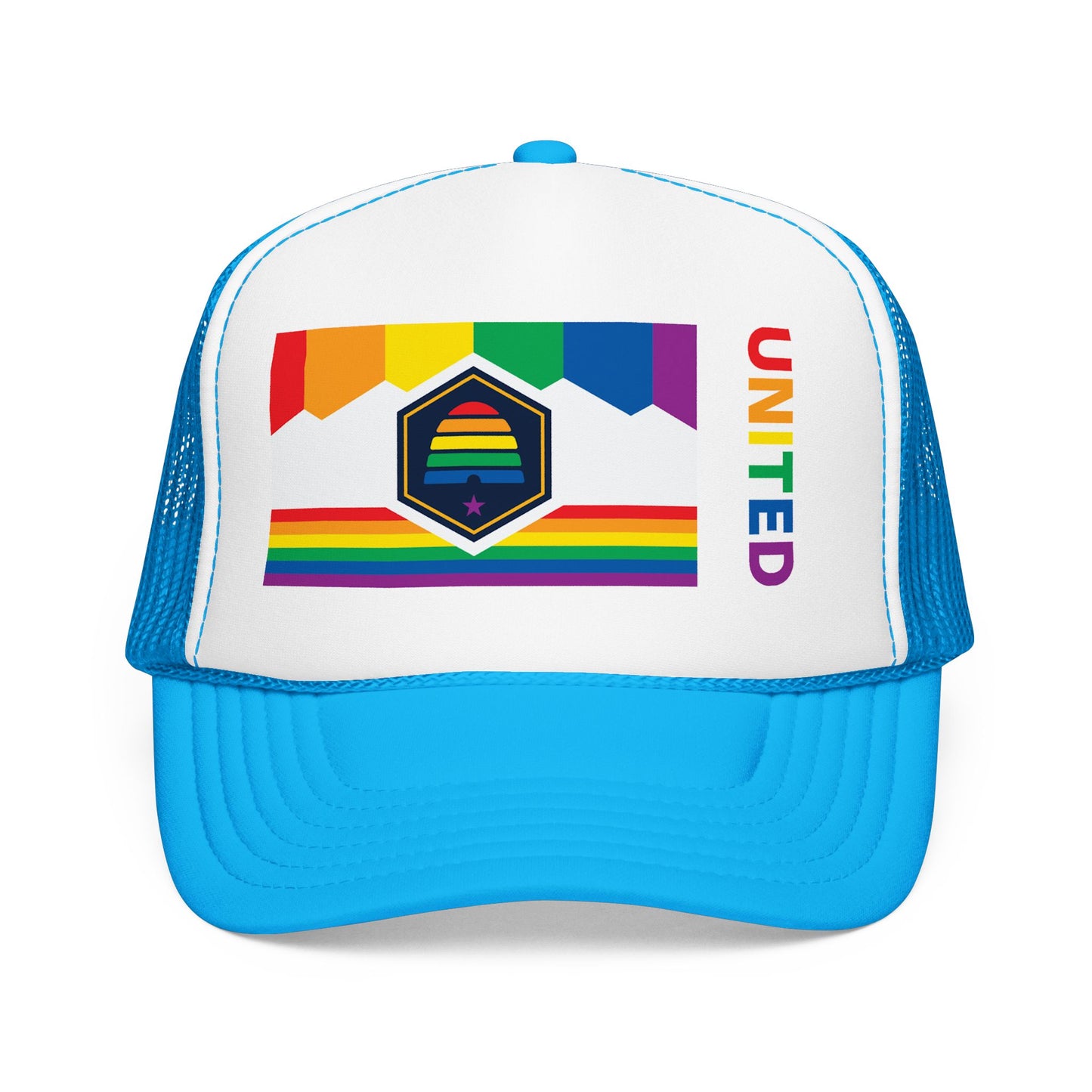 Utah Rainbow Pride Flag "UNITED" Printed Foam Trucker Hat, Several Color Options