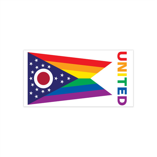 Ohio Rainbow Pride Flag "UNITED" Bumper Sticker