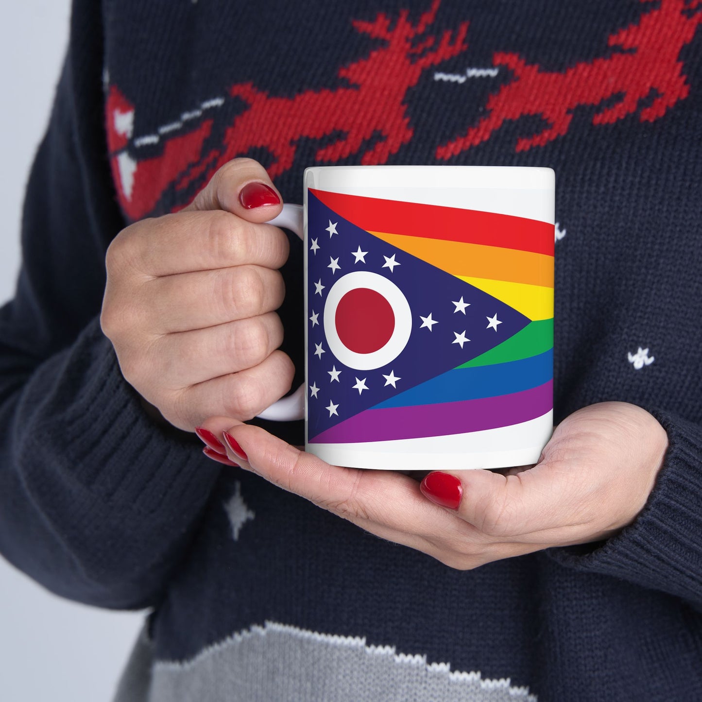 Ohio Rainbow Pride Flag "UNITED" Ceramic Mug
