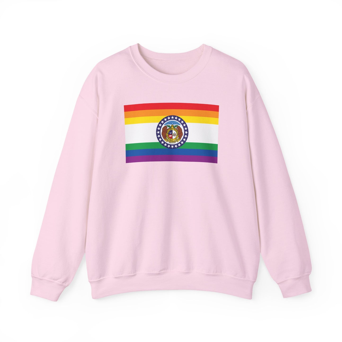 Missouri Rainbow Pride Flag Unisex Crewneck Sweatshirt—White, Black or Light Pink