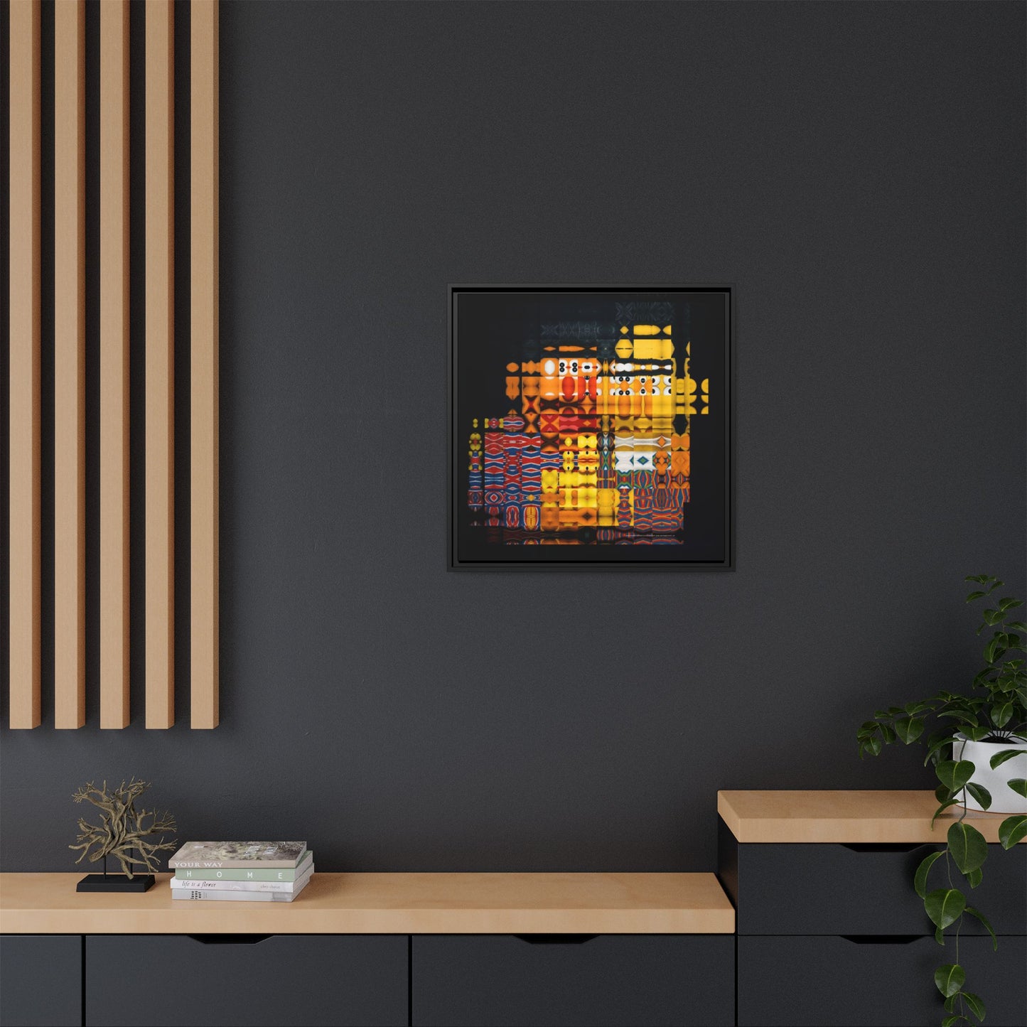 Iconic Domestic Partners in Plain Sight: Bert, Ernie, and Rubber Ducky Abstract Portrait Collage Art — Matte Canvas, Framed (Multi-color options)